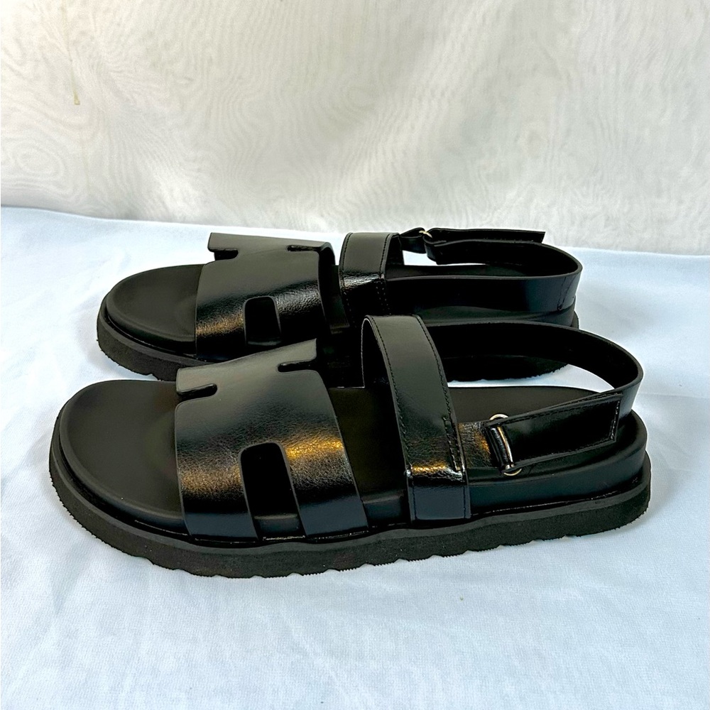 New Womens Black H Sandals with Adjustable Ankle Strap / Size 8.5